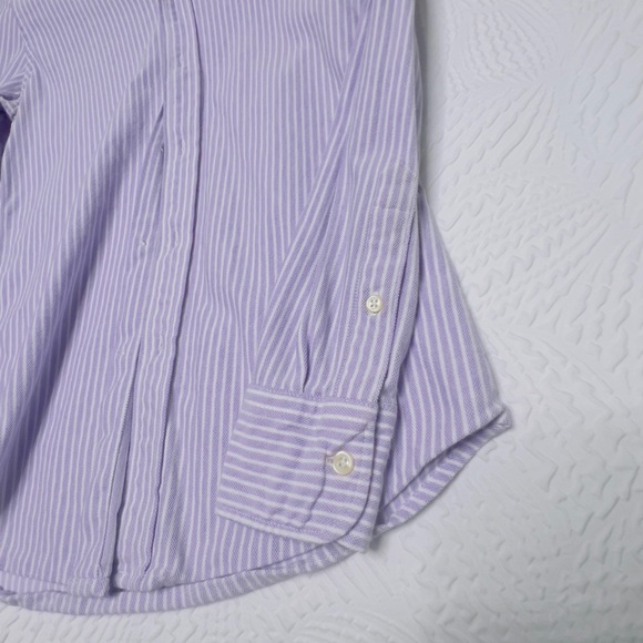 RALPH LAUREN: Purple/White Pin-Stripe Blouse - Size Medium - Picture 5 of 7